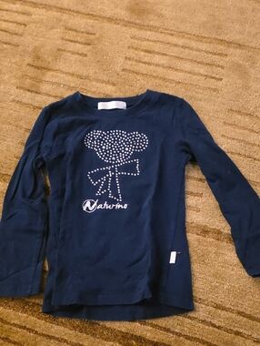 Naturino Navy Long-Sleeve Top with Rhinestone Heart and Bow Size 6/7